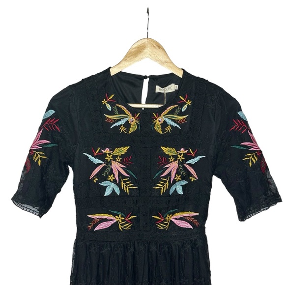 NWT Roolee Naomi Black Lace Floral Embroidered Dress xxs - Picture 5 of 16